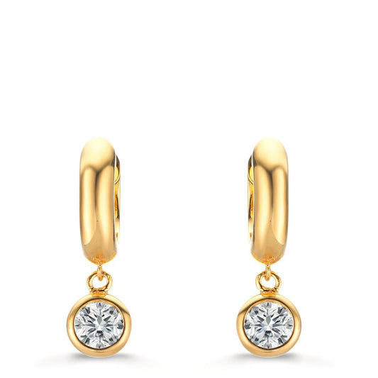 Hinged hoop Silver Zirconia 2 Stones Yellow Gold plated