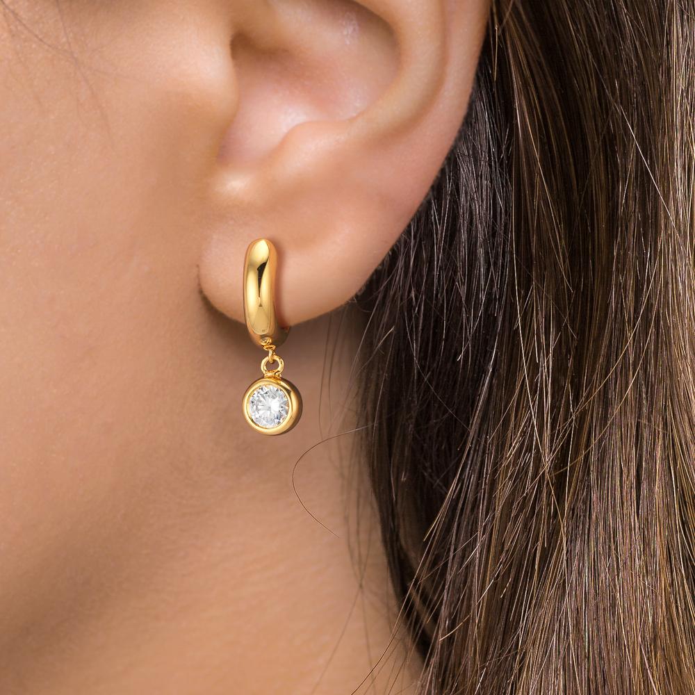 Hinged hoop Silver Zirconia 2 Stones Yellow Gold plated