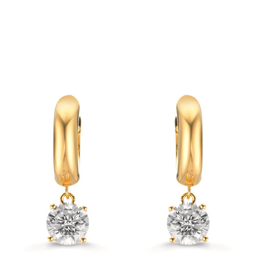 Hinged hoop Silver Zirconia 2 Stones, 6 mm Yellow Gold plated