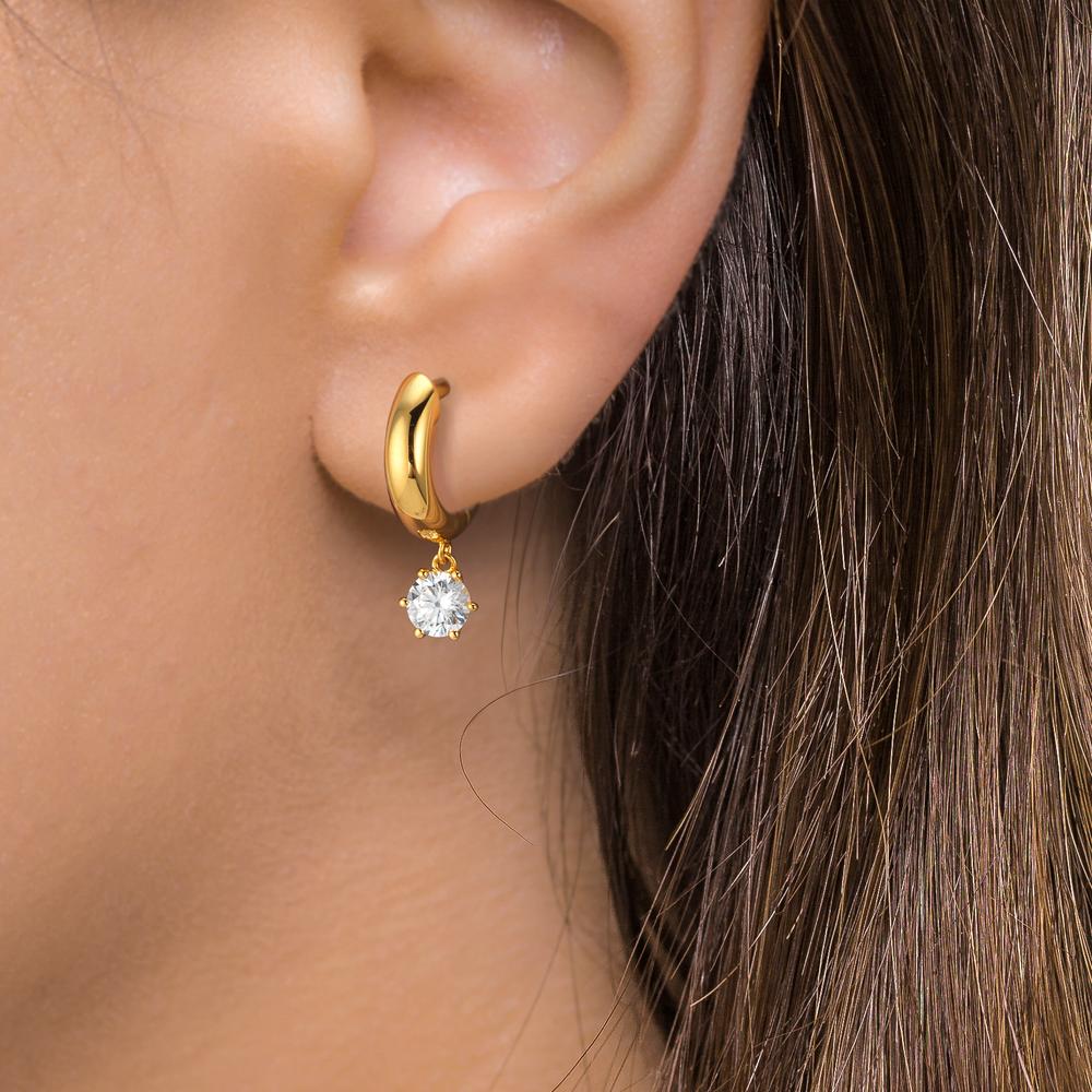 Hinged hoop Silver Zirconia 2 Stones, 5 mm Yellow Gold plated