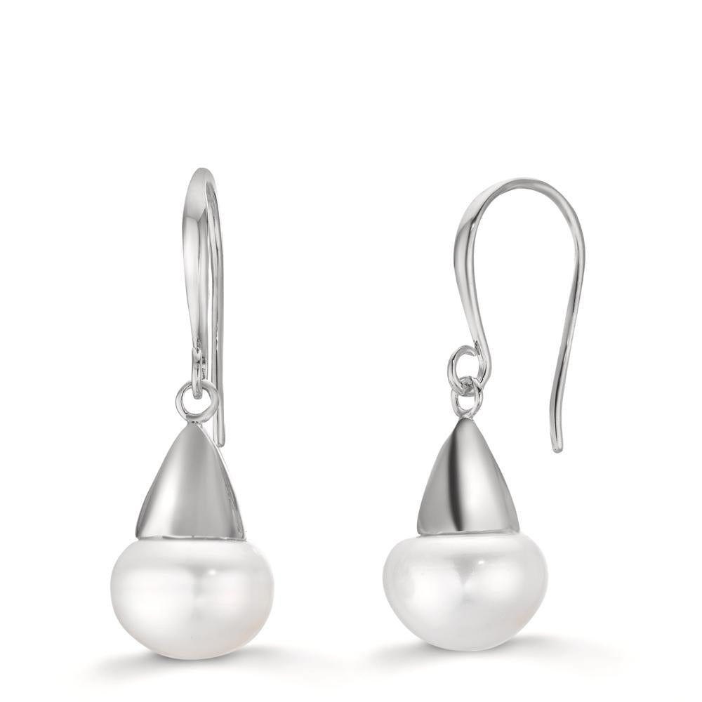 Drop Earrings Silver Rhodium plated Freshwater pearl, 2 Pearls, 9 mm