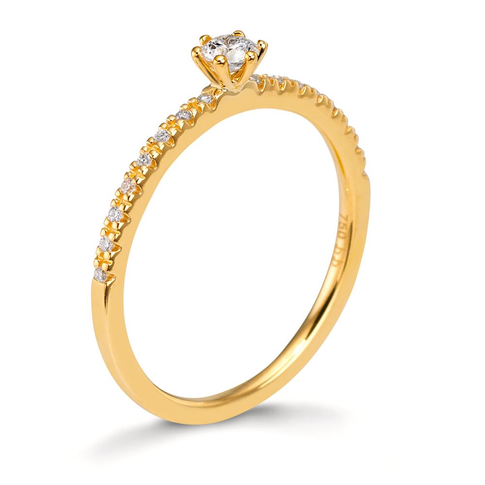 Solitaire ring 18k Yellow Gold Diamond 0.20 ct, 17 Stones, brilliant, w-si
