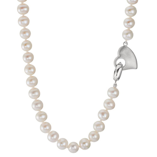 Necklace Silver Rhodium plated Freshwater pearl 6-7 mm Heart 45 cm