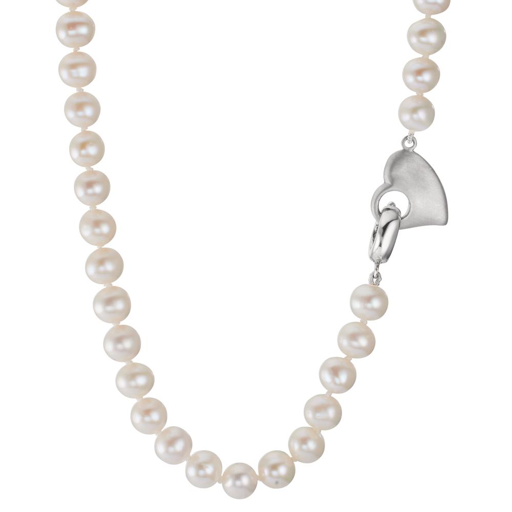 Necklace Silver Rhodium plated Freshwater pearl 6-7 mm Heart 42 cm