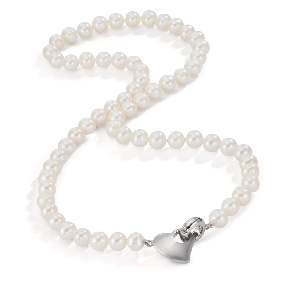 Necklace Silver Rhodium plated Freshwater pearl 6-7 mm Heart 42 cm