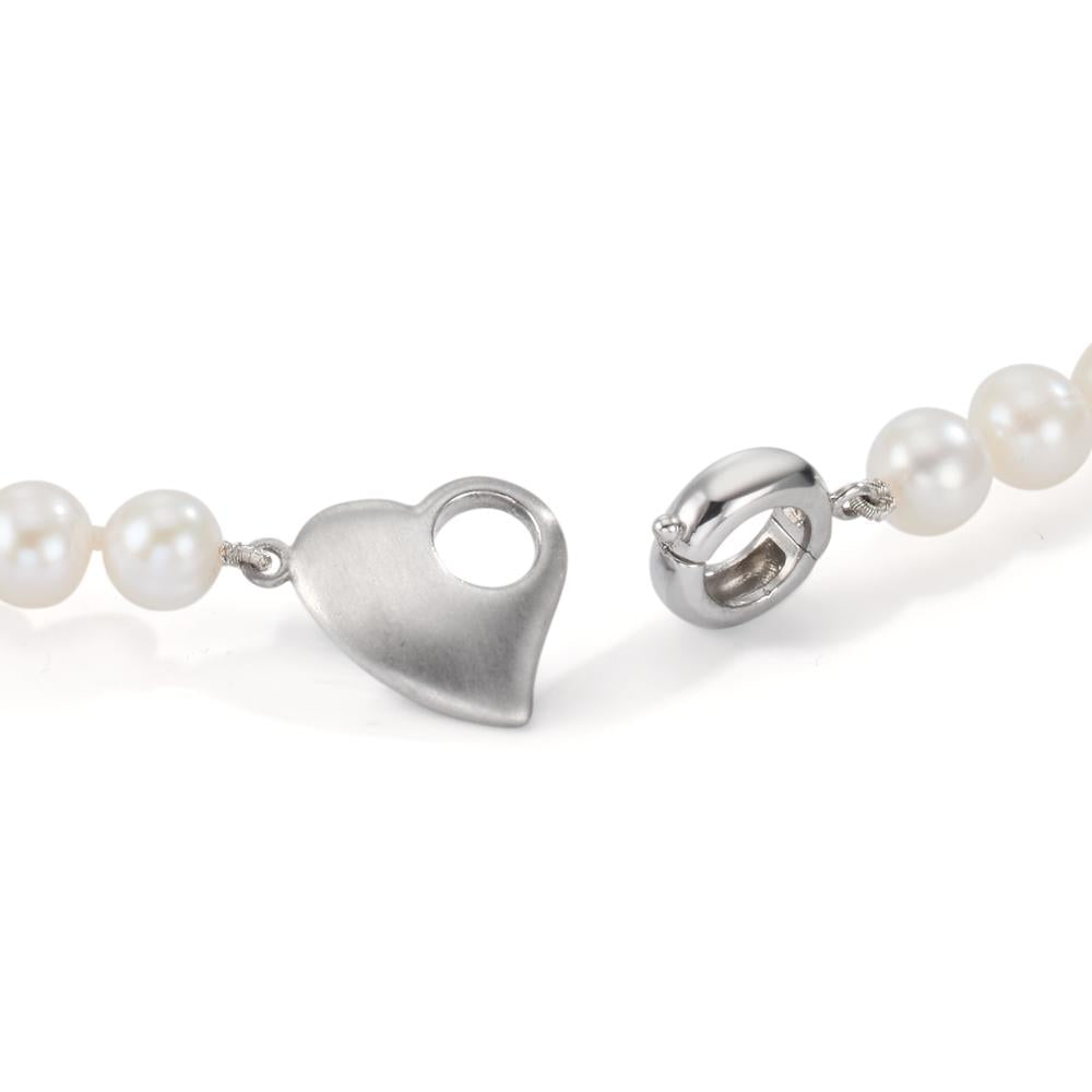 Necklace Silver Rhodium plated Freshwater pearl 6-7 mm Heart 42 cm