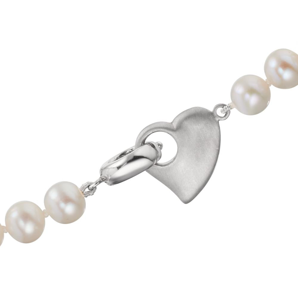 Necklace Silver Rhodium plated Freshwater pearl 6-7 mm Heart 42 cm