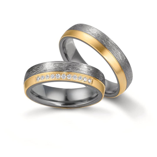 Wedding Ring Tantal 999, 14k Yellow Gold Diamond 0.11 ct, 11 Stones, w-si