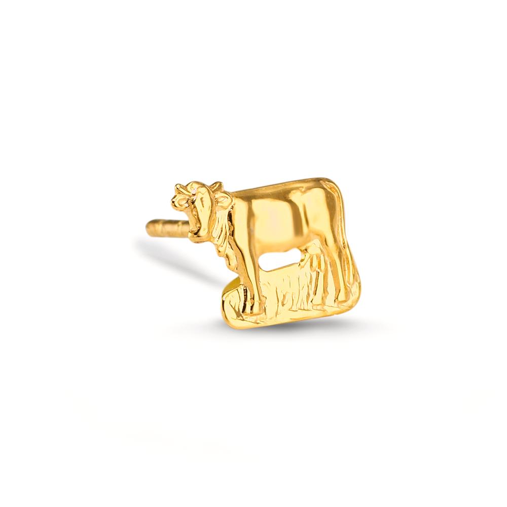 Single stud earring 18k Yellow Gold Cow