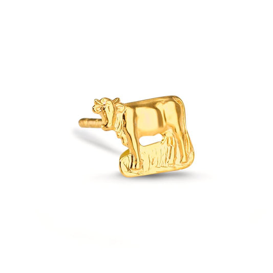 Single stud earring 18k Yellow Gold Cow