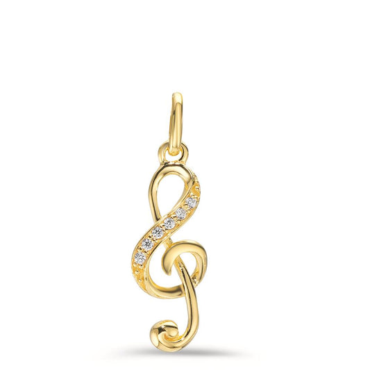 Pendant Silver Zirconia 6 Stones Yellow Gold plated Treble Clef