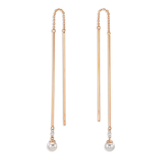 Threader Earrings 18k Red Gold Diamond 0.06 ct, 2 Stones, tw-si Akoya pearls, 2 Pearls, 4.5 mm