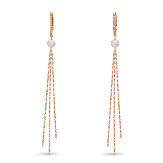 Hinged hoop 18k Red Gold Diamond 0.09 ct, 22 Stones, tw-si Freshwater pearl, 2 Pearls