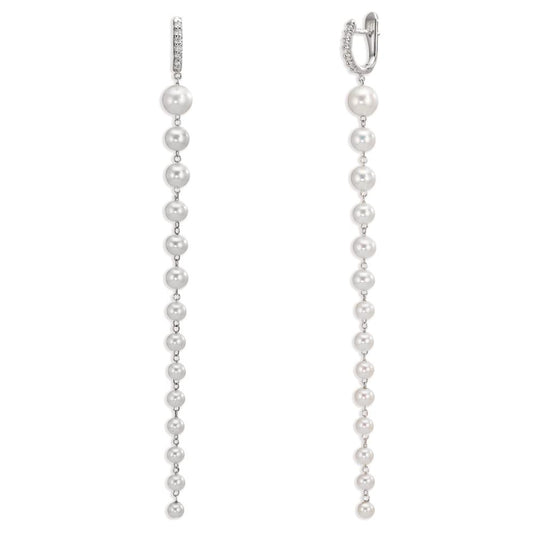 Hinged hoop 18k White Gold Diamond 0.12 ct, 12 Stones, tw-si Freshwater pearl, 28 Pearls