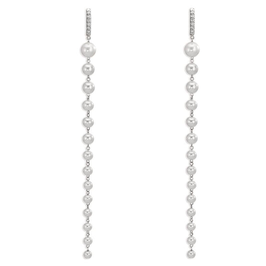 Hinged hoop 18k White Gold Diamond 0.12 ct, 12 Stones, tw-si Freshwater pearl, 28 Pearls