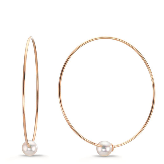 Hoop earrings 18k Red Gold Akoya pearls, 6 mm
