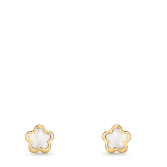 Stud earrings 18k Yellow Gold Mother of pearl Flower Ø4 mm