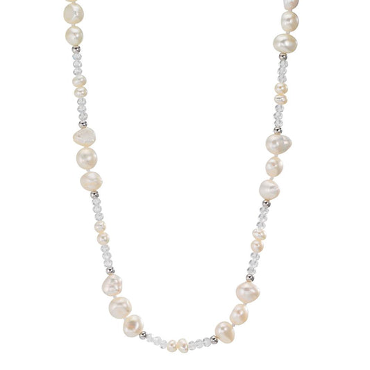 Necklace Stainless steel Crystal White Freshwater pearl 90 cm