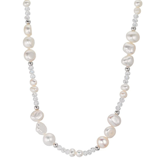 Necklace Stainless steel Crystal White Freshwater pearl 47 cm