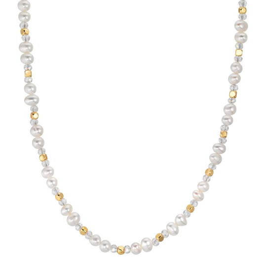 Necklace Stainless steel Crystal White Yellow IP coated Freshwater pearl 44 cm