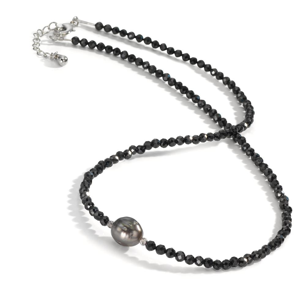 Necklace Stainless steel Spinel Black, 3 mm Tahitian pearl, 9.5 mm 43-47 cm