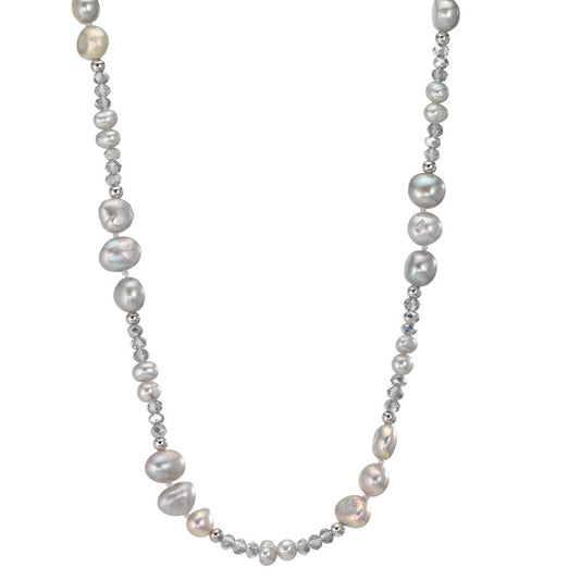 Necklace Stainless steel Crystal Gray Freshwater pearl Gray 90 cm