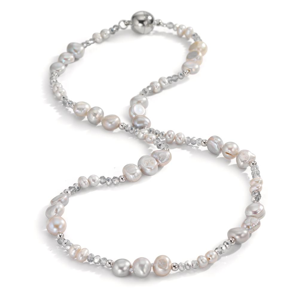 Necklace Stainless steel Crystal Silver Freshwater pearl Silver 46 cm