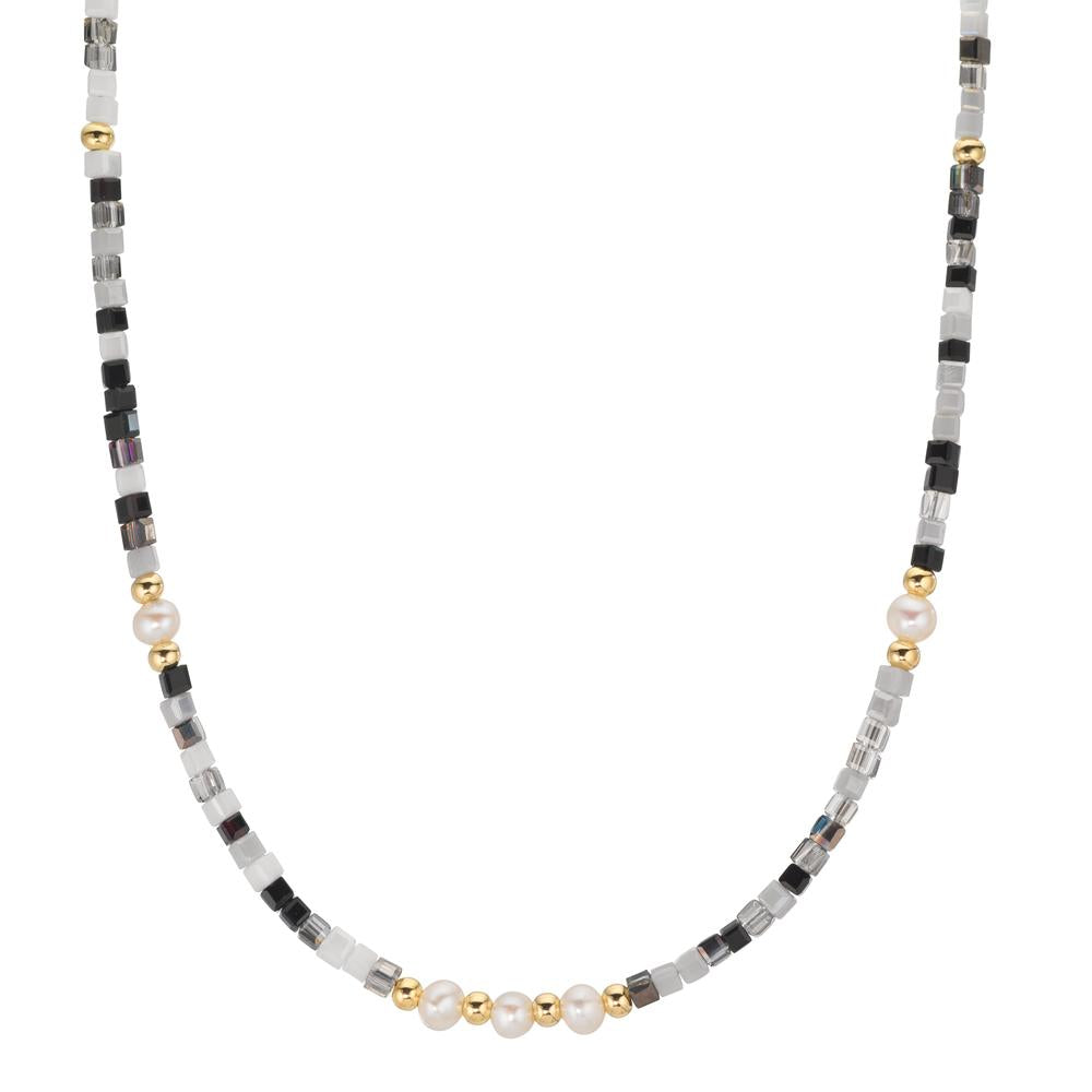 Necklace Stainless steel Crystal Yellow IP coated Freshwater pearl, 5 Pearls, 4.5 mm 43 cm