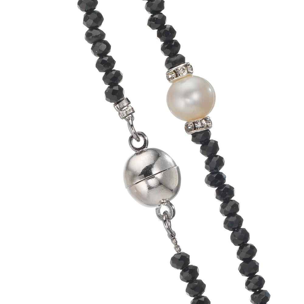 Necklace Stainless steel Crystal Black Freshwater pearl 6.5-7 mm 43 cm