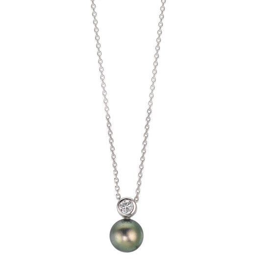 Necklace Silver Zirconia Rhodium plated Tahitian pearl 8-9 mm 45 cm