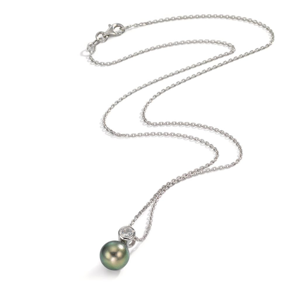 Necklace Silver Zirconia Rhodium plated Tahitian pearl 8-9 mm 45 cm