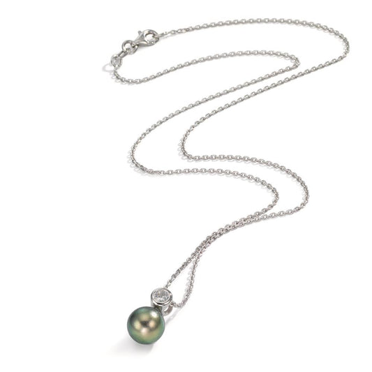 Necklace Silver Zirconia Rhodium plated Tahitian pearl 8-9 mm 45 cm