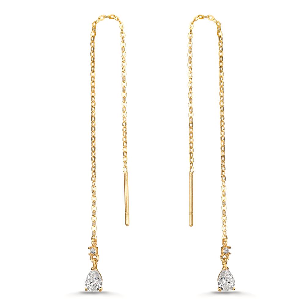 Threader Earrings 9k Yellow Gold Zirconia 4 Stones