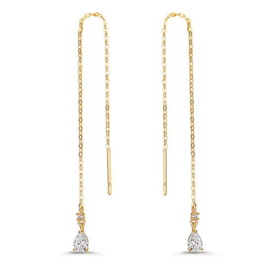 Threader Earrings 9k Yellow Gold Zirconia 4 Stones