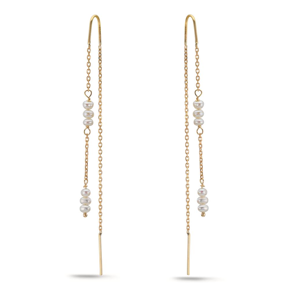 Threader Earrings 9k Yellow Gold Freshwater pearl, 12 Pearls, 2.5 mm