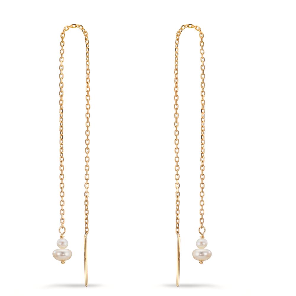 Threader Earrings 9k Yellow Gold Freshwater pearl, 4 Pearls 2.5-4 mm