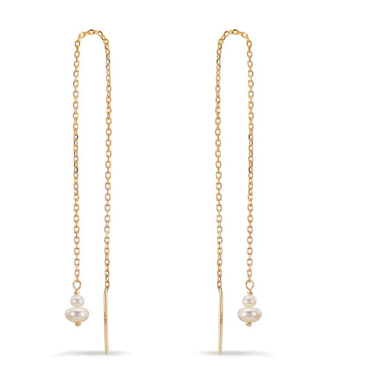 Threader Earrings 9k Yellow Gold Freshwater pearl, 4 Pearls 2.5-4 mm