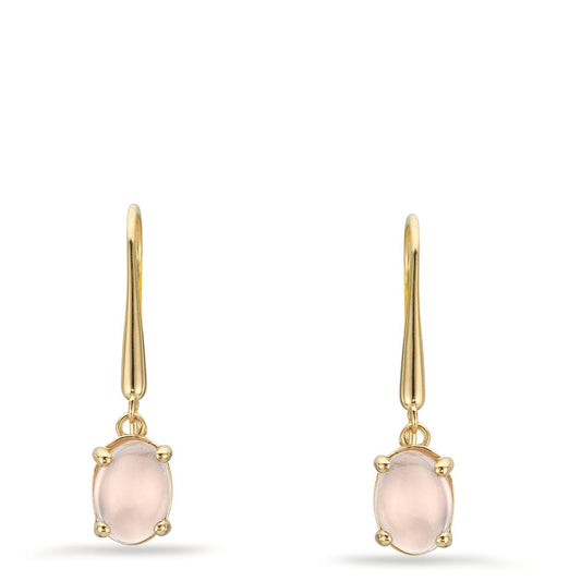 Drop Earrings 9k Yellow Gold Quartz crystal Rose, 2 Stones