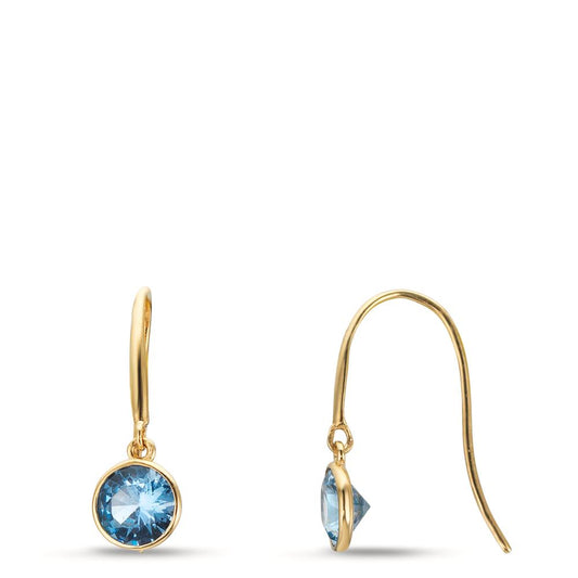 Drop Earrings 9k Yellow Gold Zirconia Light Blue, 2 Stones