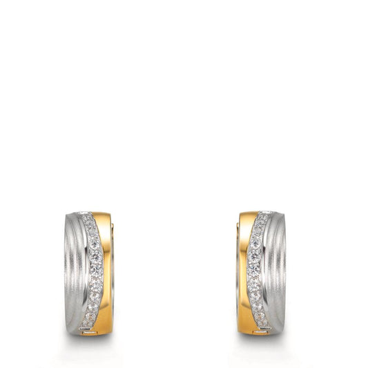 Hinged hoop Stainless steel Zirconia White, 24 Stones Bicolor IP coated