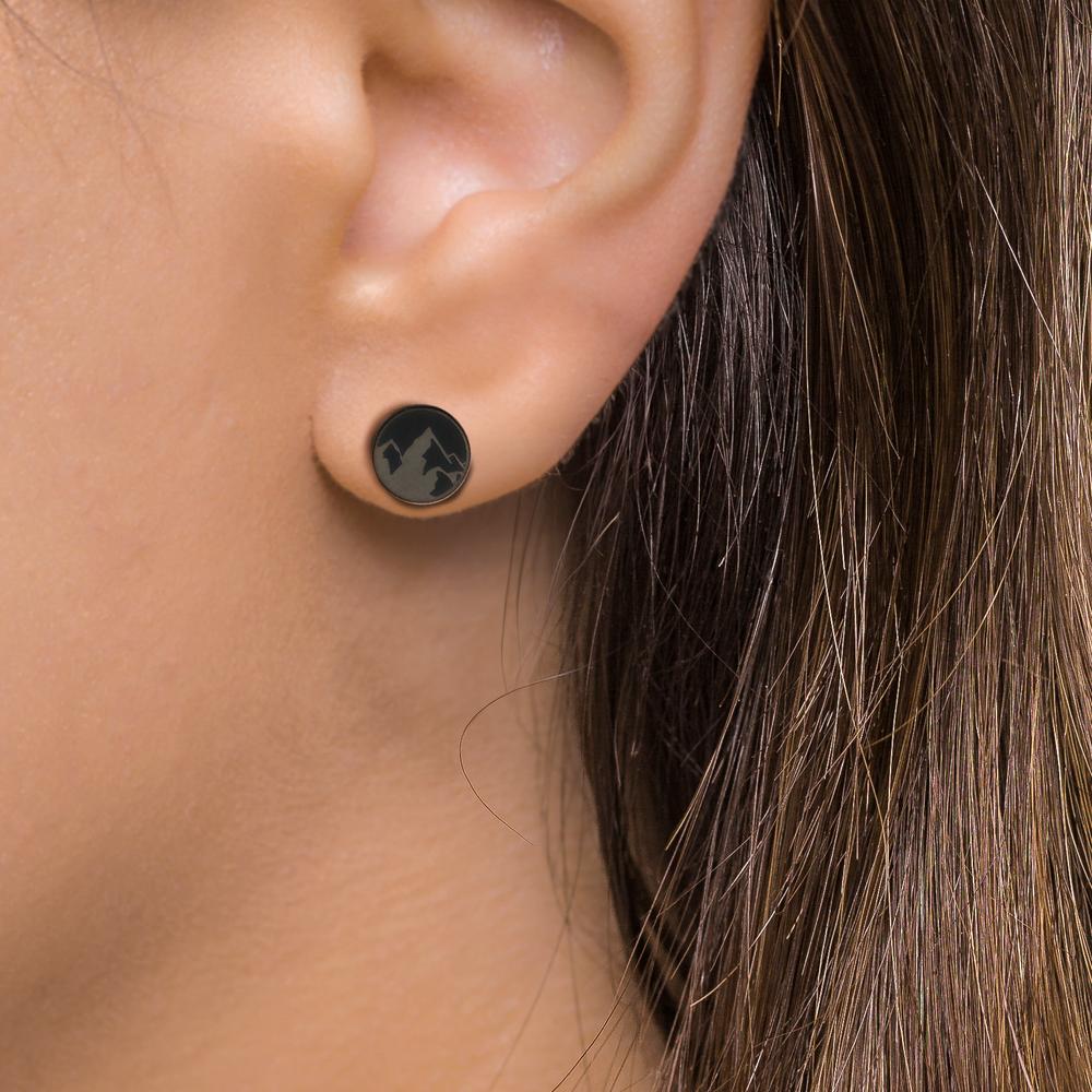 Single stud earring Stainless steel Black IP coated Mountain Ø8 mm