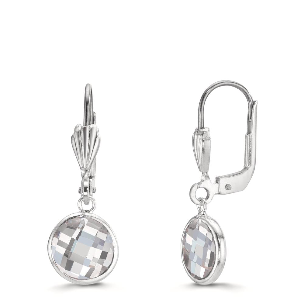 Drop Earrings Hypoallergenic Zirconia White, 2 Stones, 8 mm