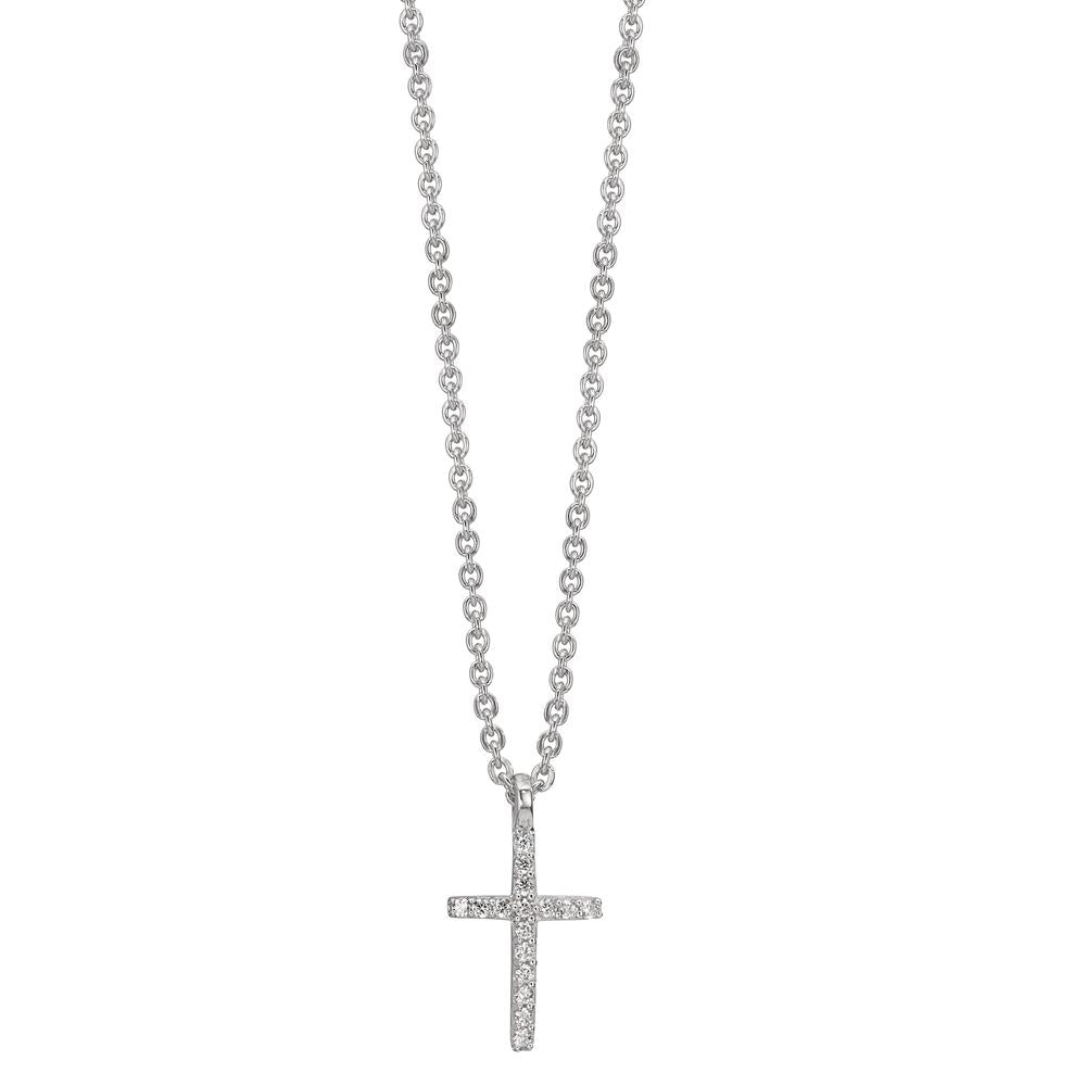 Necklace Silver Zirconia 16 Stones Rhodium plated Cross 38-42 cm