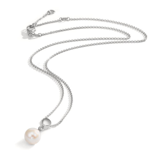Necklace Silver Rhodium plated Freshwater pearl 7.5-8 mm 38-42 cm