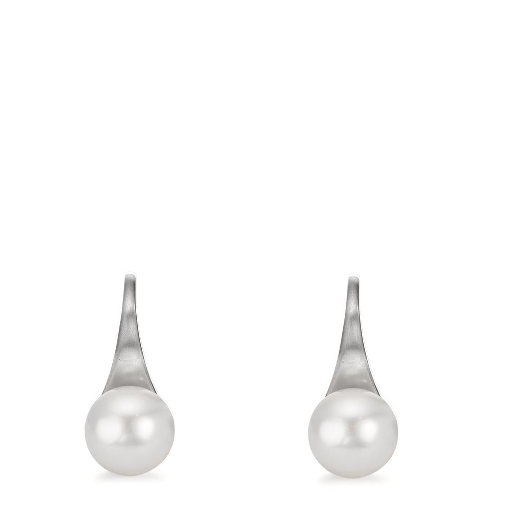 Drop Earrings Silver Rhodium plated Freshwater pearl, 2 Pearls, 8 mm