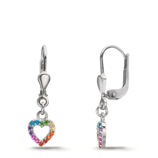 Drop Earrings Silver Zirconia Rainbow-colored Rhodium plated Heart