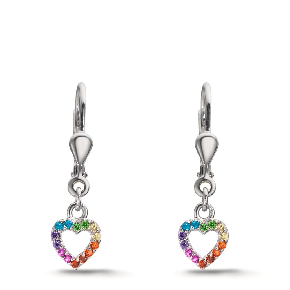 Drop Earrings Silver Zirconia Rainbow-colored Rhodium plated Heart