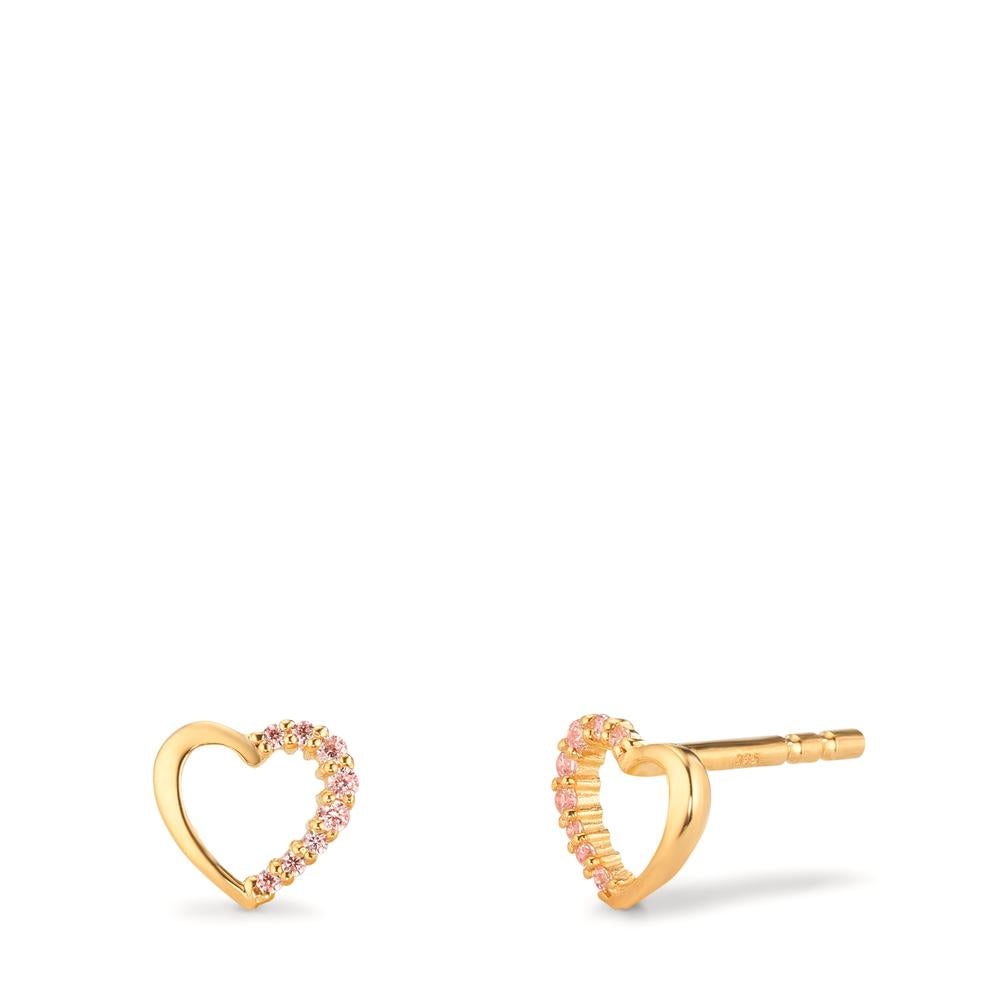 Stud earrings 9k Yellow Gold Zirconia Rose Heart Ø6.5 mm