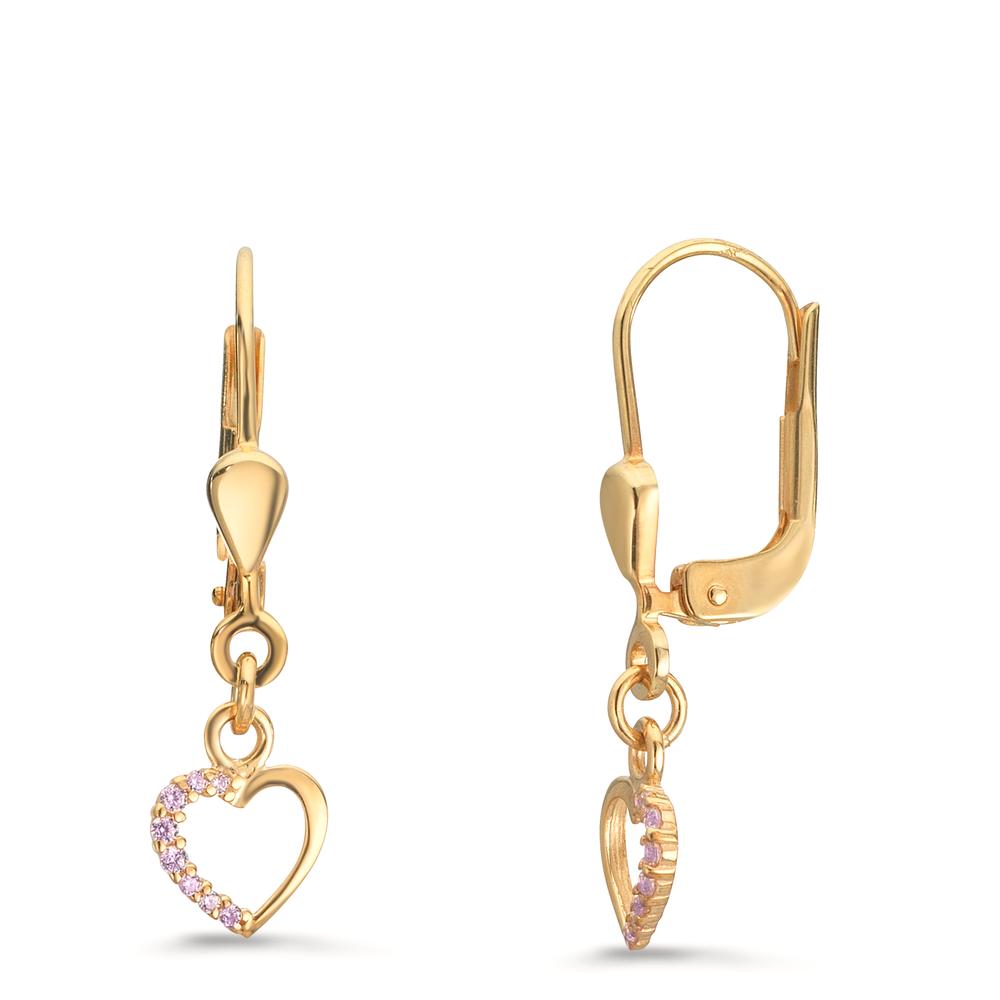 Drop Earrings 9k Yellow Gold Zirconia Rose, round