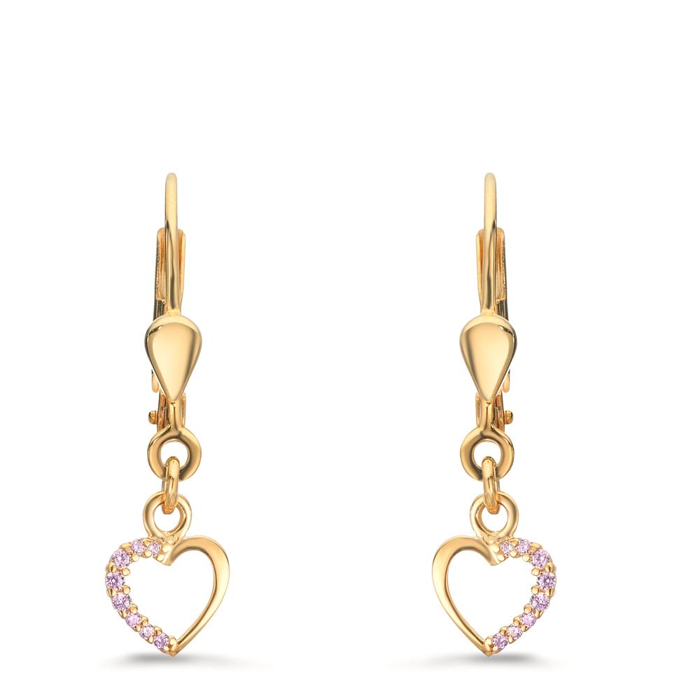 Drop Earrings 9k Yellow Gold Zirconia Rose, round